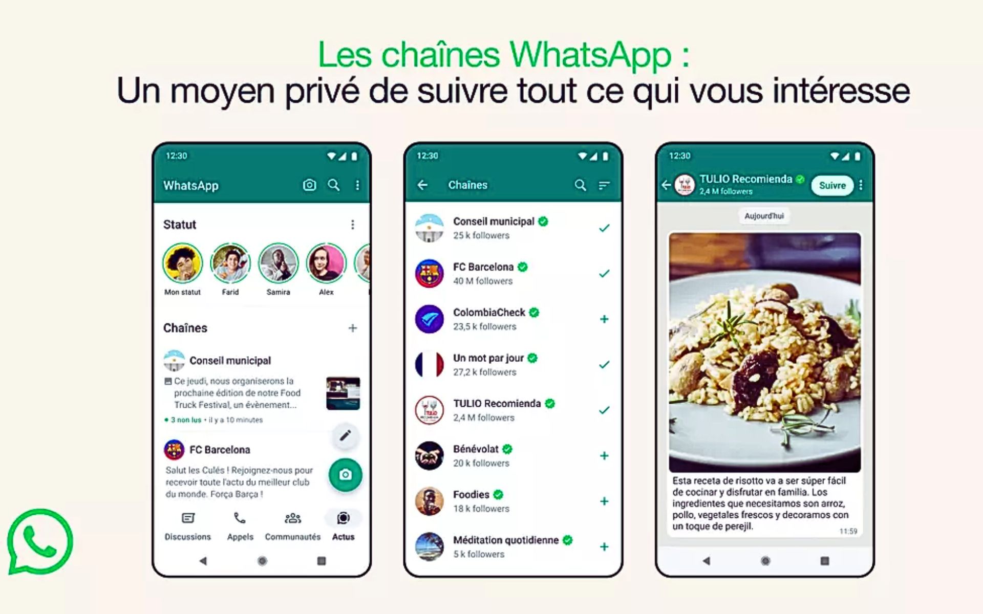 Whatsapp -chaînes d'actualité