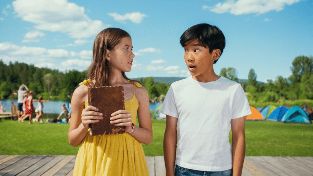 Two characters on the beach in Find Your Words