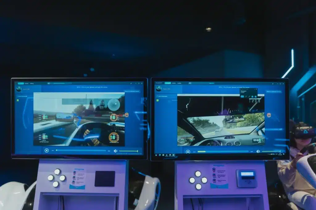 Un personnage virtuel gérant sa vie quotidienne dans un jeu de simulation, entouré d'éléments représentant les choix et