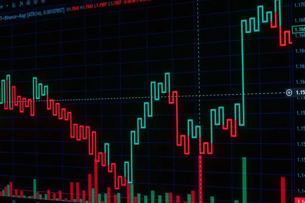 Personne travaillant sur des graphiques boursiers et des données financières dans un bureau