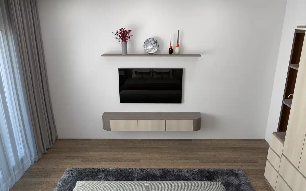 Haut-parleur intelligent posé sur une étagère dans un salon lumineux
