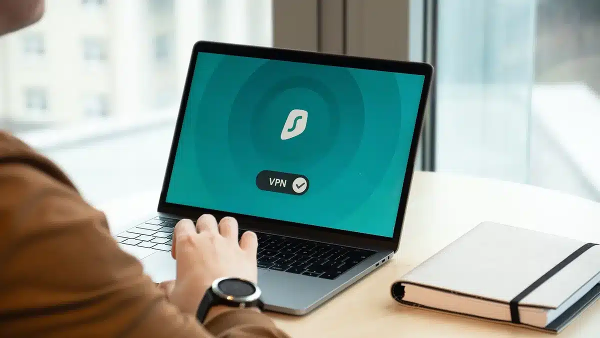 Une tablette en mode assistant vocal avec icônes de confidentialité visibles à l'écran